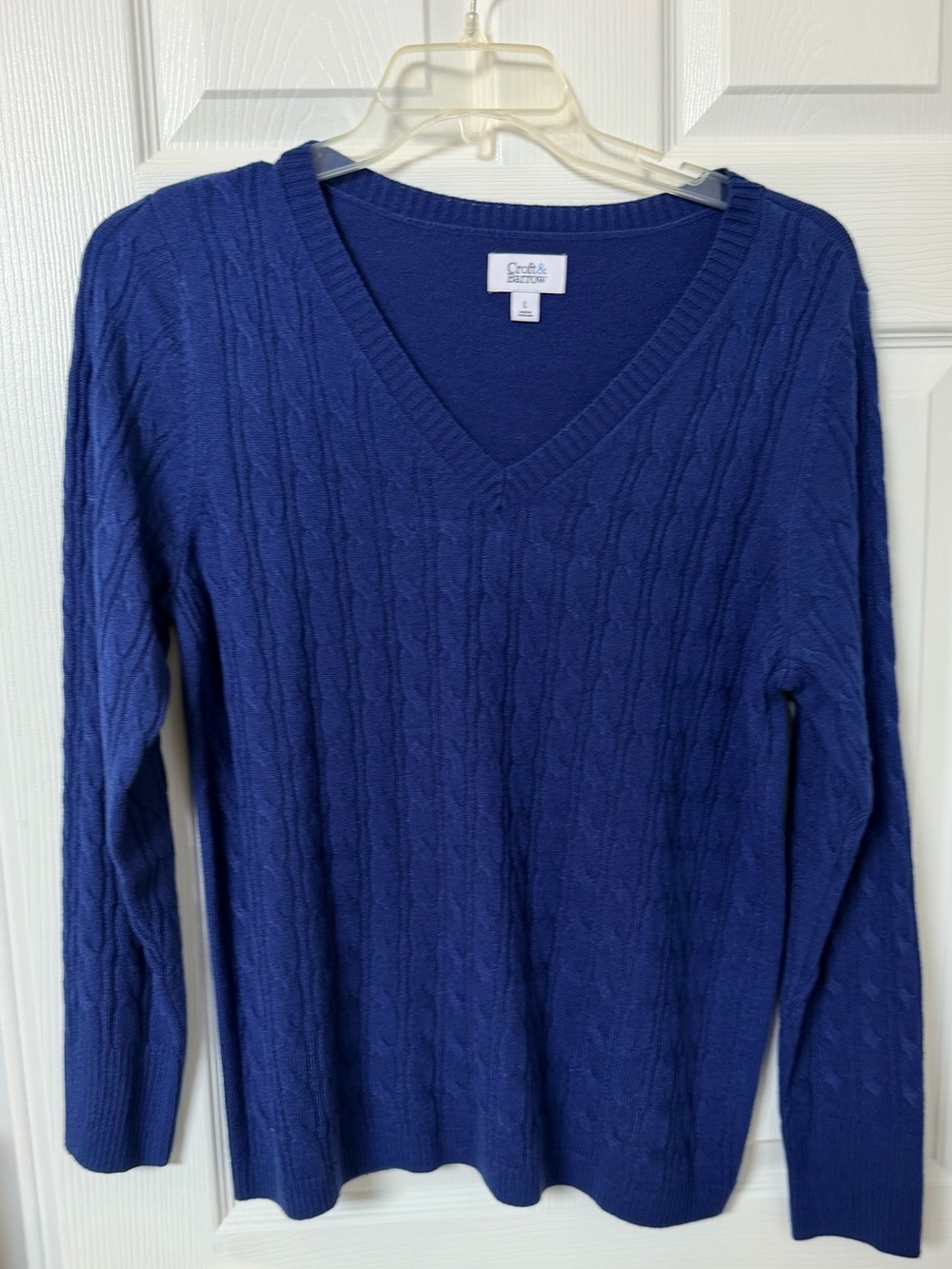 Croft & Barrow Large Royal Blue Cable-Knit V-Neck Sweater